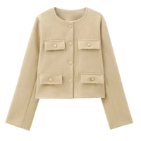 Thumbnail for Beige jacket with button details on a white background