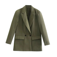 Thumbnail for Olive green blazer with black buttons on a white background