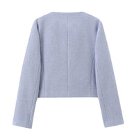 Thumbnail for Back view of a light blue textured cardigan on a white background