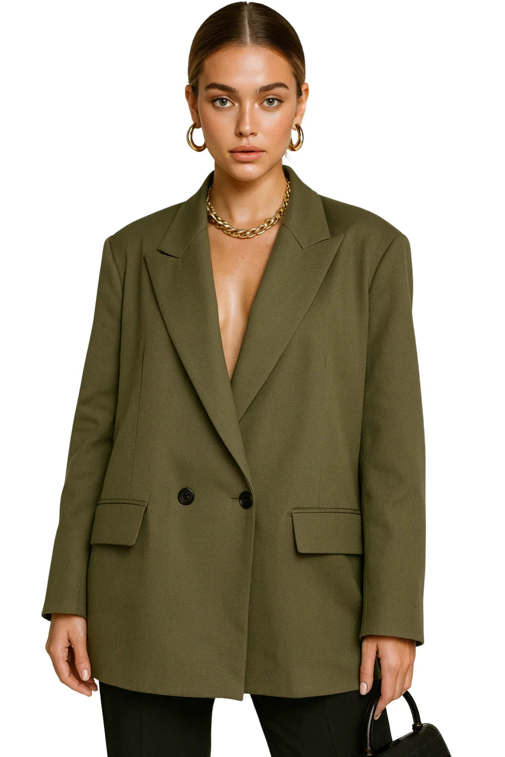 Women's Oversized Blazer Coat Vintage Long Sleeve Pockets Female Outerwear Chic