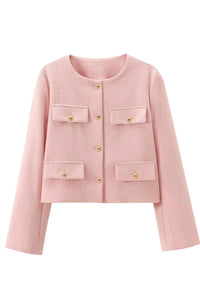 Thumbnail for Pink jacket with gold buttons on a white background