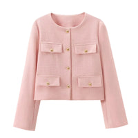Thumbnail for Pink jacket with gold buttons on a white background