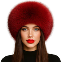 Thumbnail for Woman wearing a red fur hat on a white background