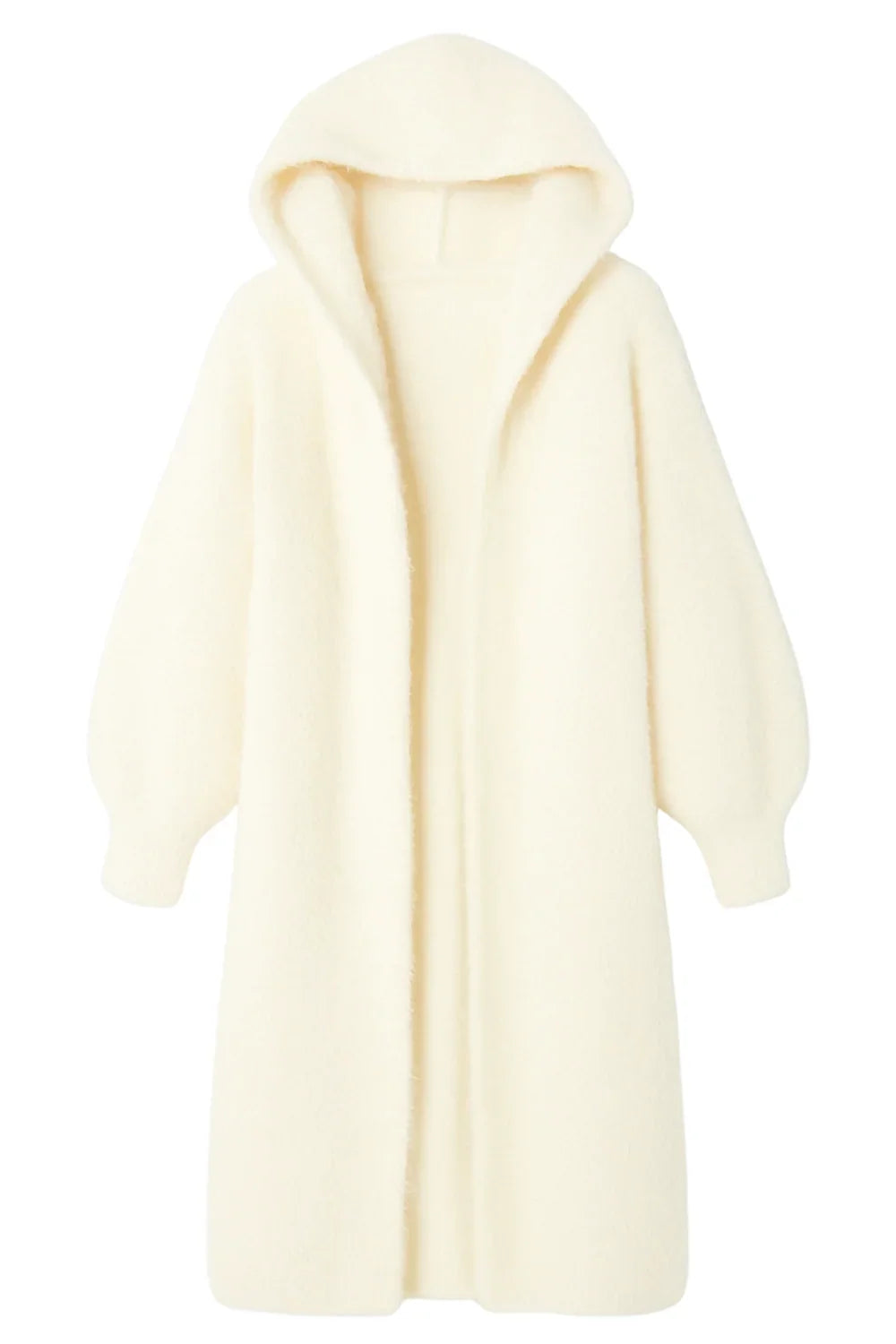 Cream-colored hooded coat on a white background