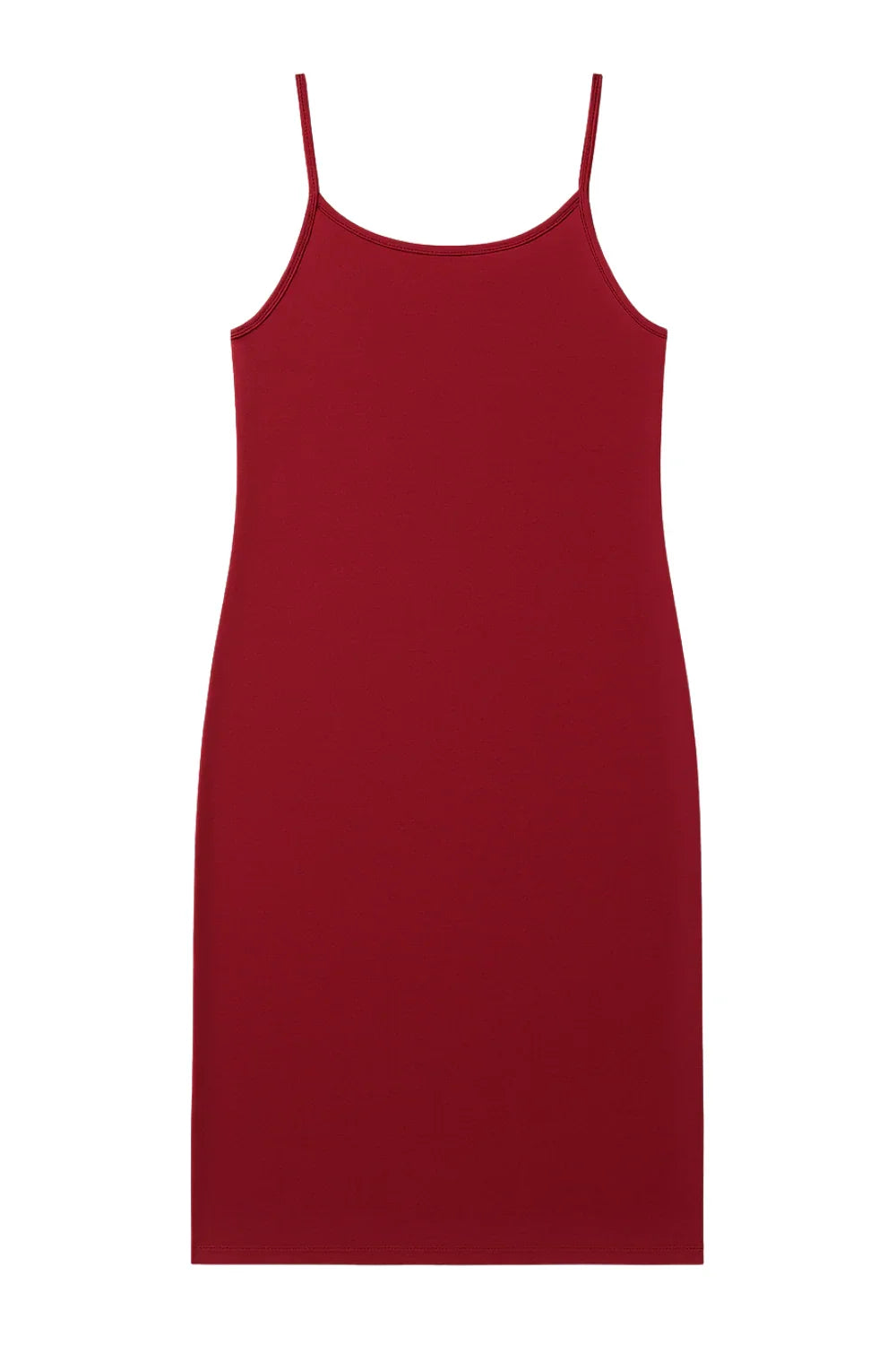 Wine red slip dress on a white background