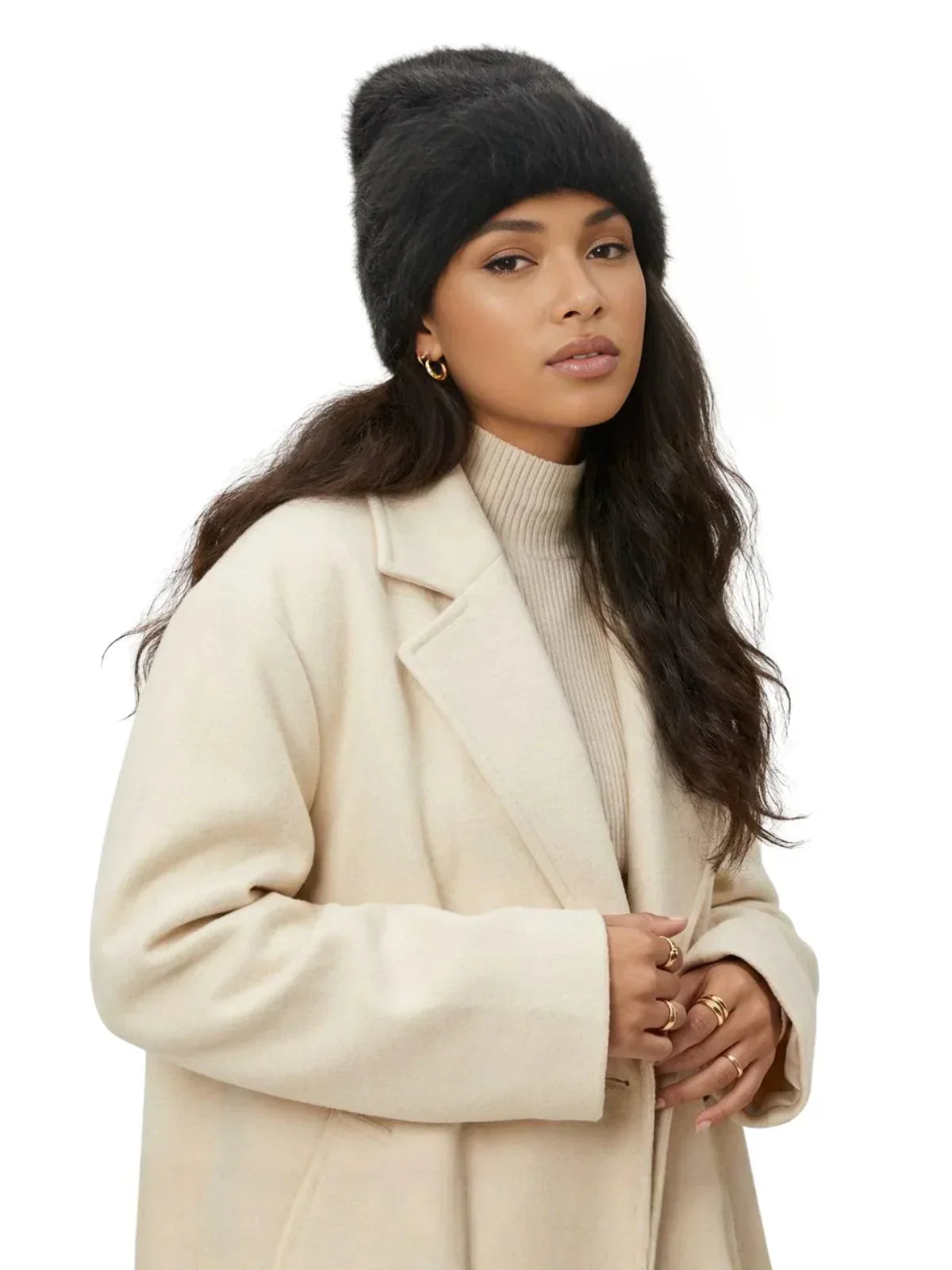 Women's Fluffy Alpaca Beanies Warm Knitted Hat Winter Bonnet