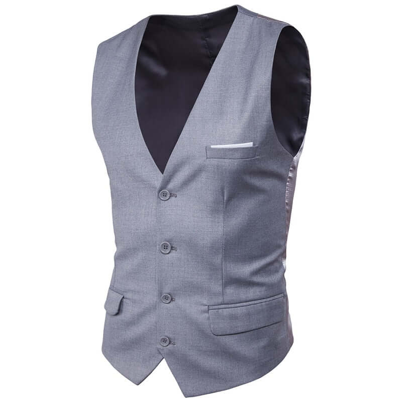 Grey Slim Fit Sleeveless Suit Vest: Shop Drestiny for this stylish vest. Enjoy free shipping and let us cover the tax! Seen on FOX, NBC, and CBS. Save up to 50% now!