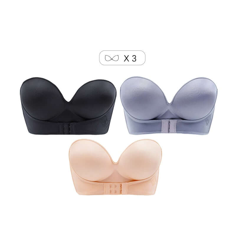Revolutionary new bra that provides full coverage/ lift while being completely invisible under clothes. Unlike traditional bras it doesn't use straps or unwire.