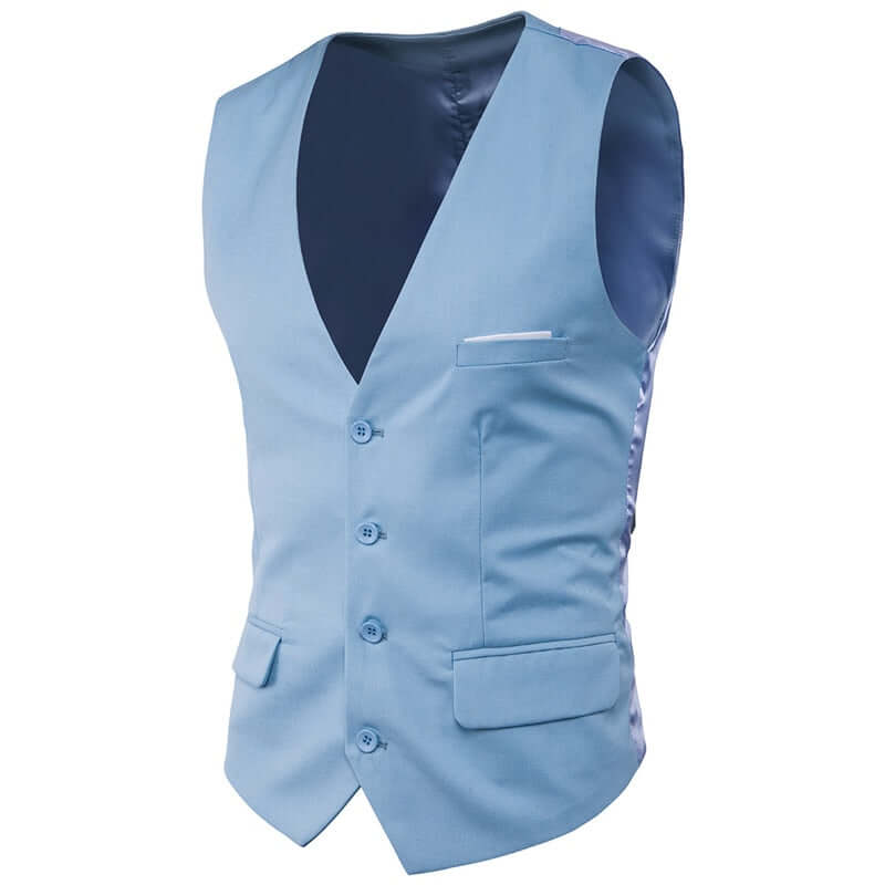Light Blue Slim Fit Sleeveless Suit Vest: Shop Drestiny for this stylish vest. Enjoy free shipping and let us cover the tax! Seen on FOX, NBC, and CBS. Save up to 50% now!