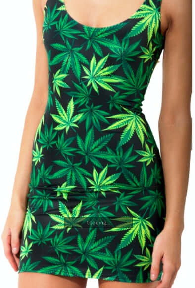 Free Shipping + No Tax! For the woman who loves her cannabis, this dress is the perfect fashion statement. Deep green leaf pattern is easy to dress up or down.