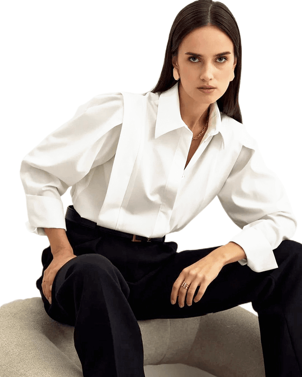 Shop Now & Get Free Shipping + We'll Pay The Tax! The bold black and white design of this elegant blouse will draw attention. For the office or an evening out.