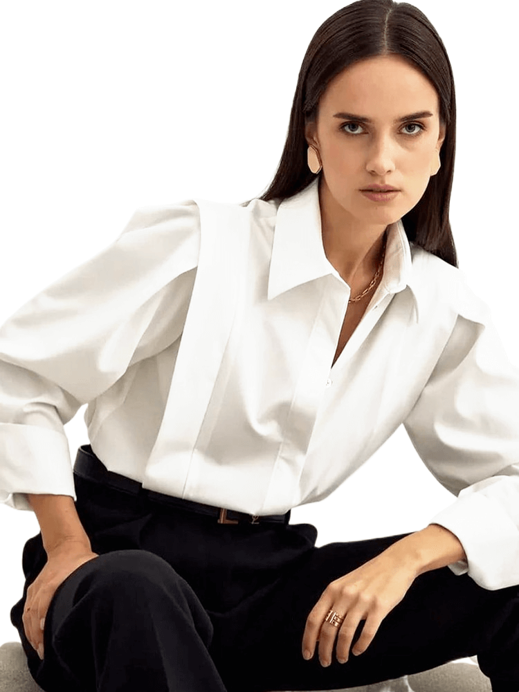 Shop Now & Get Free Shipping + We'll Pay The Tax! The bold black and white design of this elegant blouse will draw attention. For the office or an evening out.