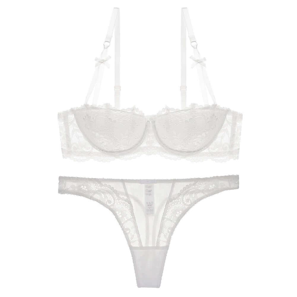Spice up your lingerie collection with this sexy 2-piece set: a half cup underwire bra and thong panties. Shop Drestiny now for free shipping and let us cover the tax! Enjoy up to 50% off!
