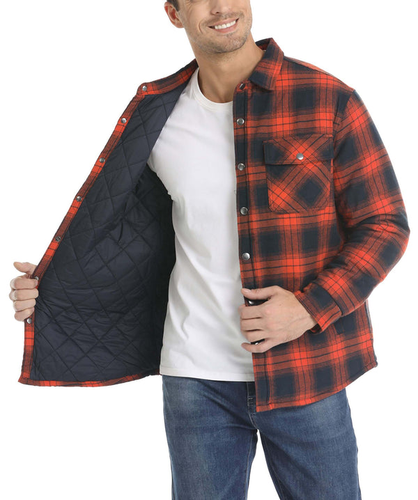 Men's Long Sleeve Quilted Lined Flannel Shirt Jackets