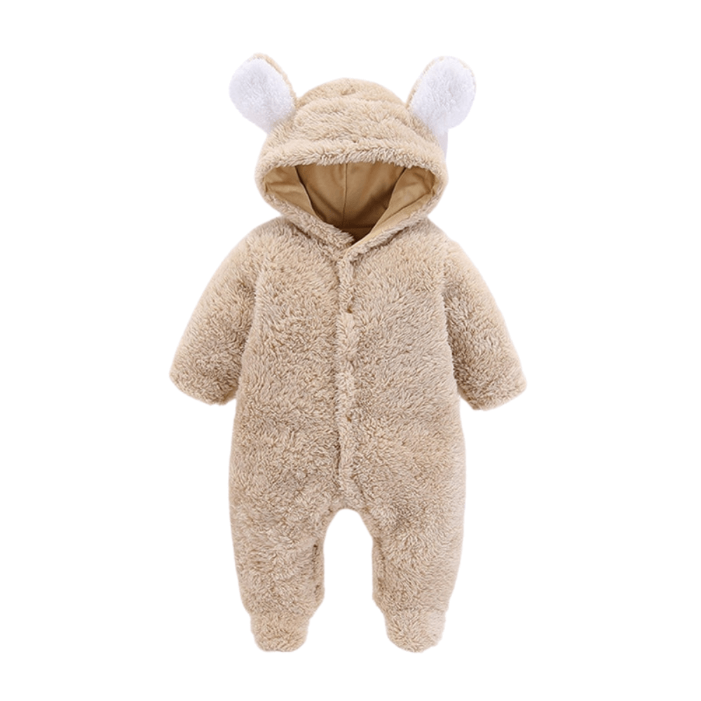 Shop Now & Get Free Shipping + We'll Pay The Tax! Hooded suit is perfect for the cold winter to keep your baby warm. Available in sizes Newborn to 12 months.