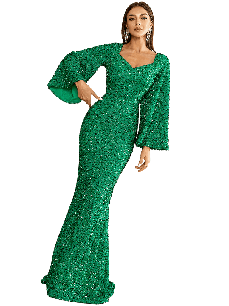 Shop Now & Get Free Shipping + We'll Pay The Tax! Women's Sweetheart Neck Trumpet Sleeve Sequin Dress is made of high-quality fabric. Beautiful for any occasion