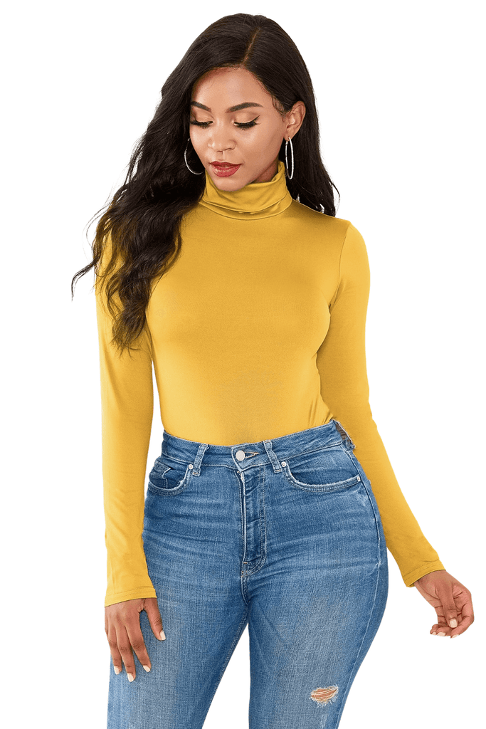 Elevate your wardrobe with the Women's Yellow Long Sleeve Turtleneck Bodysuit. Get free shipping and tax covered when you shop at Drestiny! Save up to 50%!
