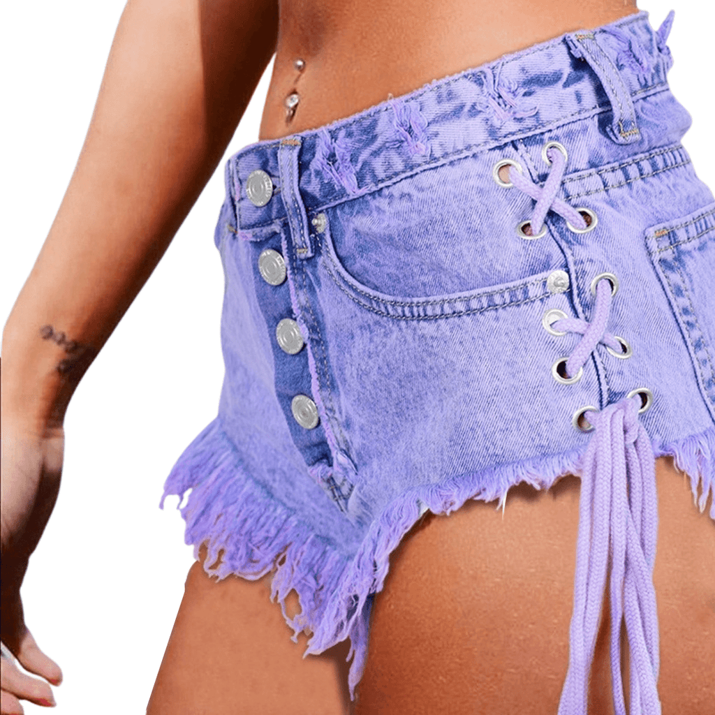 Women's High-Waist Mini Side Tie Jean Shorts