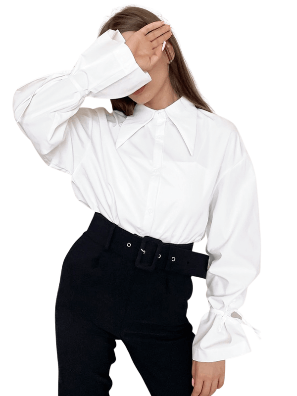 Chic White Turn-Down Collar Blouse For Women