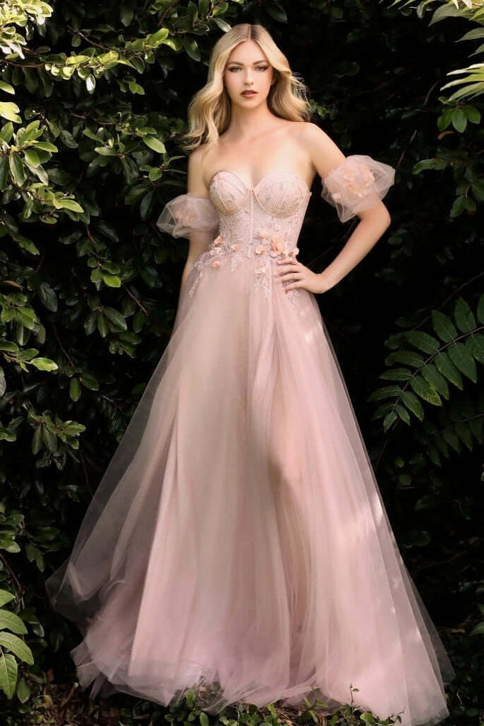 Elegant Pink Maxi Dress featuring Tulle & 3D Floral Appliques with High Slit. Get Free Shipping + Tax Covered at Drestiny! As seen on FOX/NBC/CBS. Save 50%!