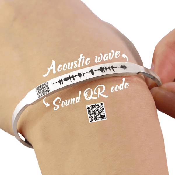 Personalized Soundwave Voice Memo Engraved Bangle With QR Code