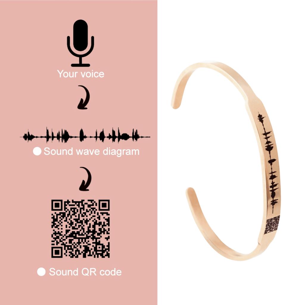 Personalized Soundwave Voice Memo Engraved Bangle With QR Code