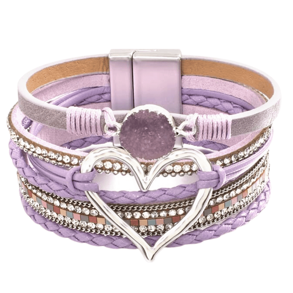 Get trendy purple leather bracelets for women with heart charm at Drestiny. Enjoy up to 50% off, free shipping, and tax paid!
