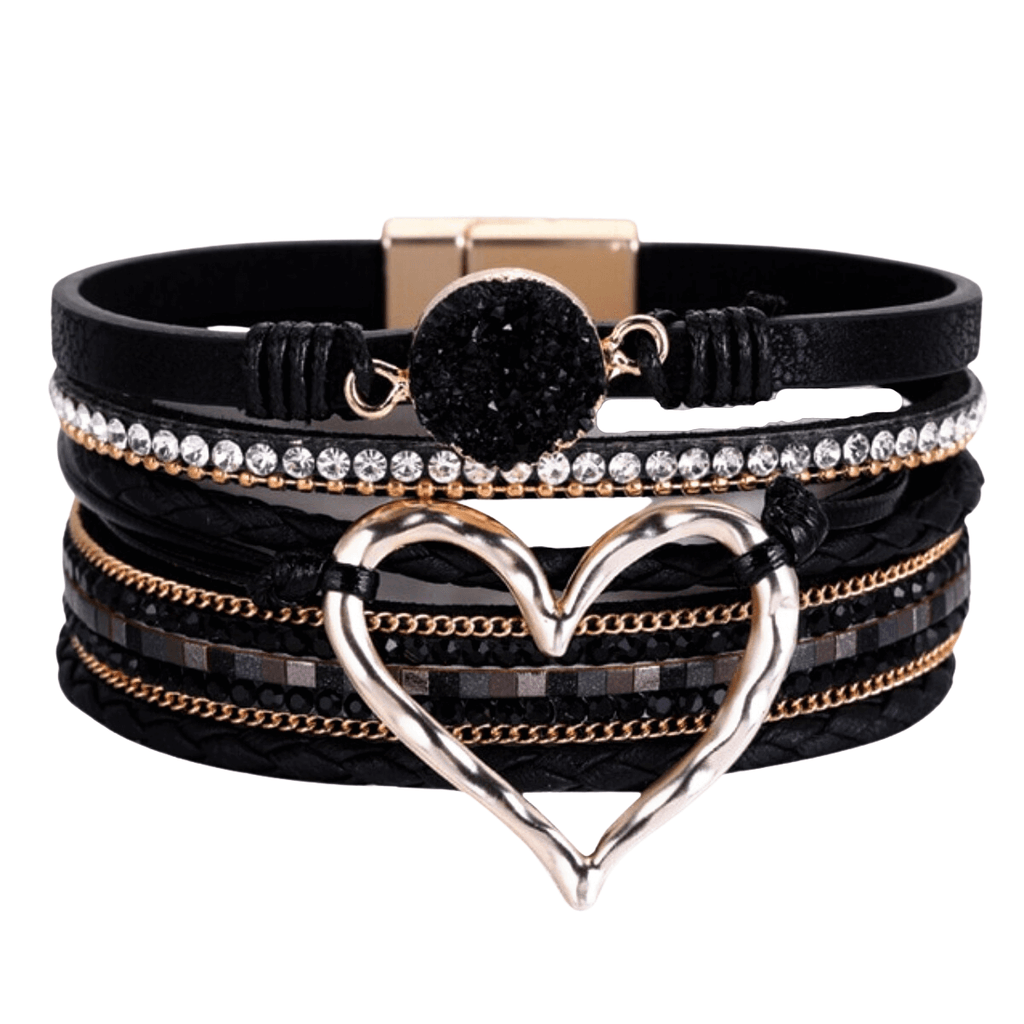 Get trendy black leather bracelets for women with heart charm at Drestiny. Enjoy up to 50% off, free shipping, and tax paid!