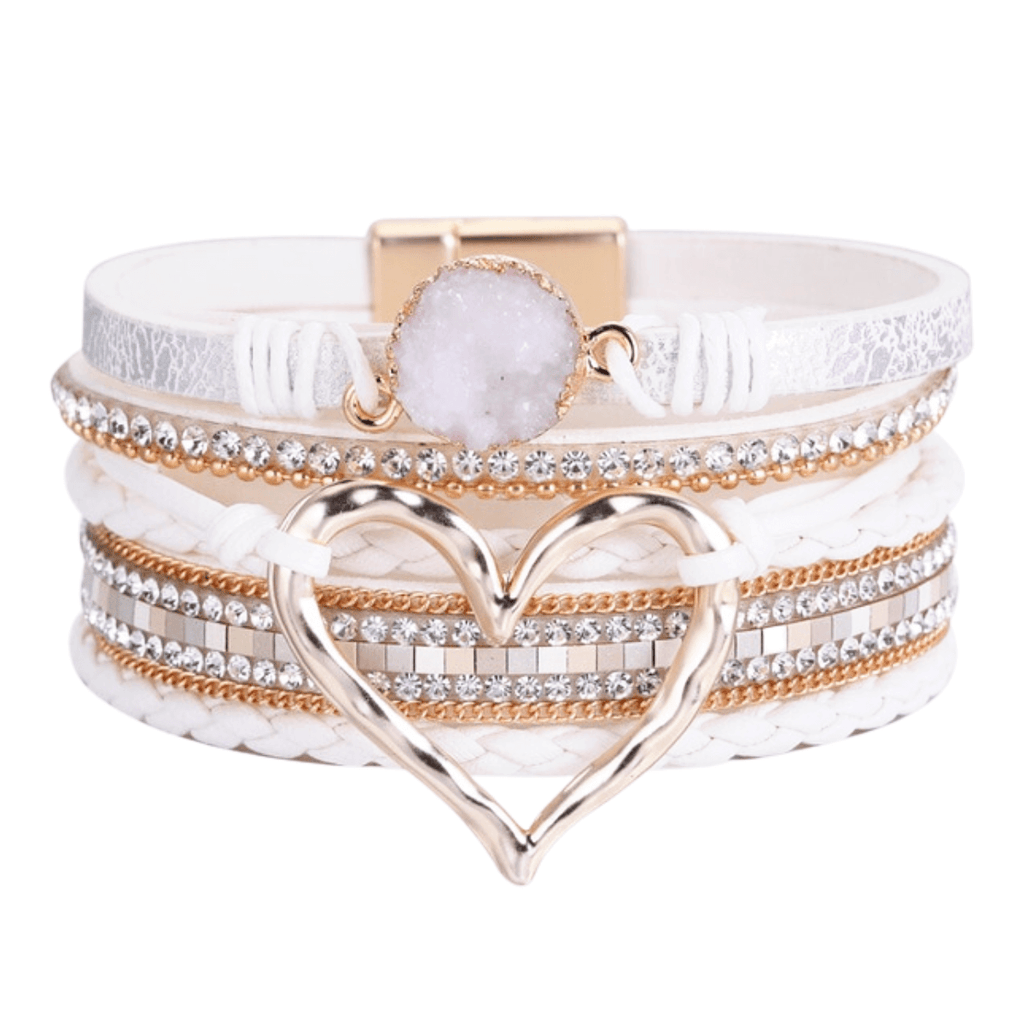 Get trendy white  leather bracelets for women with heart charm at Drestiny. Enjoy up to 50% off, free shipping, and tax paid!