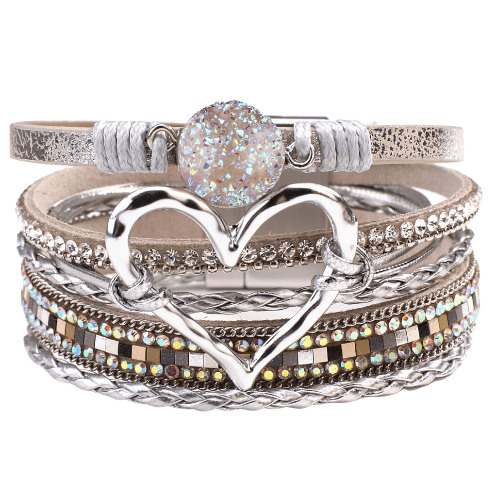 Get trendy silver leather bracelets for women with heart charm at Drestiny. Enjoy up to 50% off, free shipping, and tax paid!