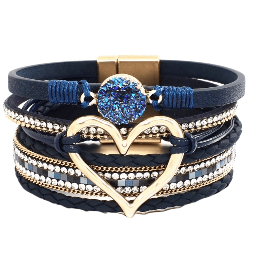 Get trendy dark blue leather bracelets for women with heart charm at Drestiny. Enjoy up to 50% off, free shipping, and tax paid!