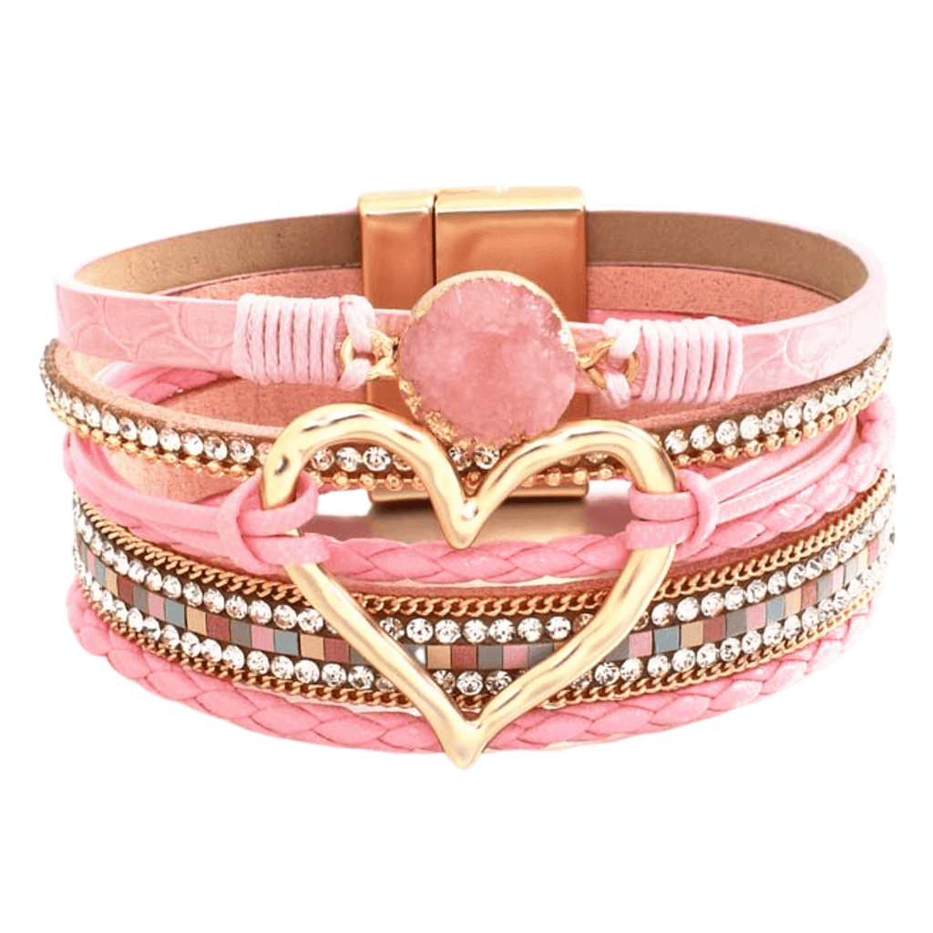 Get trendy pink leather bracelets for women with heart charm at Drestiny. Enjoy up to 50% off, free shipping, and tax paid!