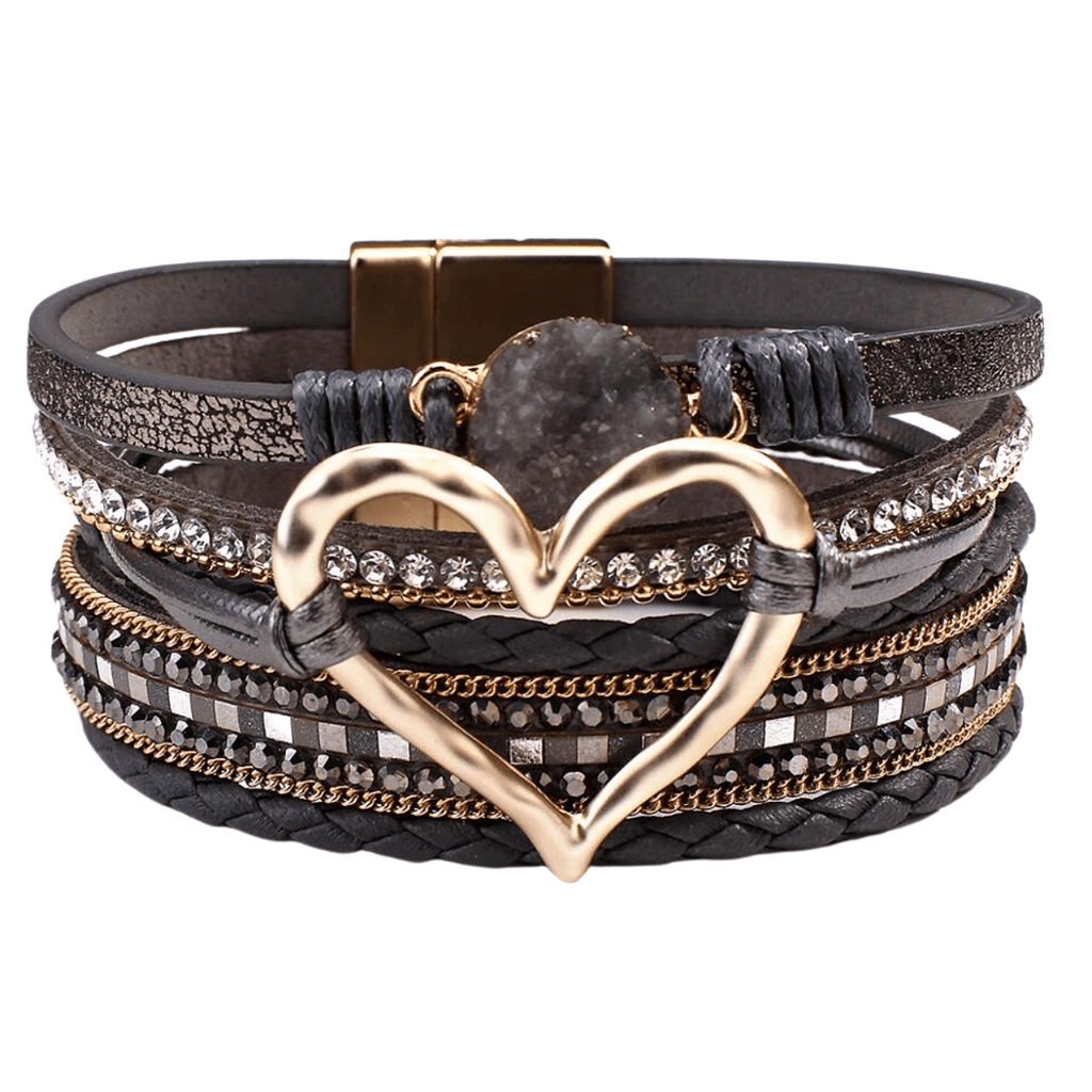 Get trendy grey leather bracelets for women with heart charm at Drestiny. Enjoy up to 50% off, free shipping, and tax paid!