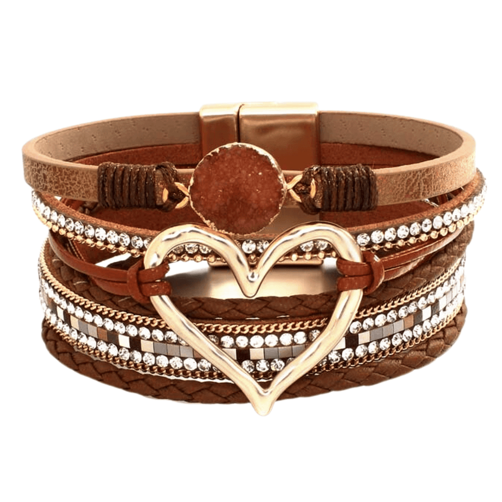 Get trendy brown leather bracelets for women with heart charm at Drestiny. Enjoy up to 50% off, free shipping, and tax paid!