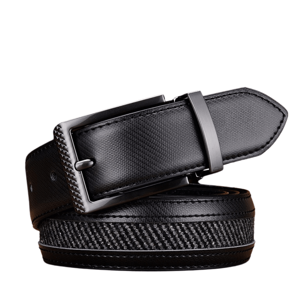 Black-Men's High Quality Genuine Leather + Canvas Belt
