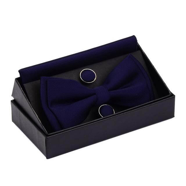 Get the perfect finishing touch for your outfit with this high-quality Navy bow tie and cufflink set. It comes with a pocket square and a stylish box. Shop at Drestiny now and enjoy free shipping. We'll even cover the tax! Don't miss out on this limited-time o