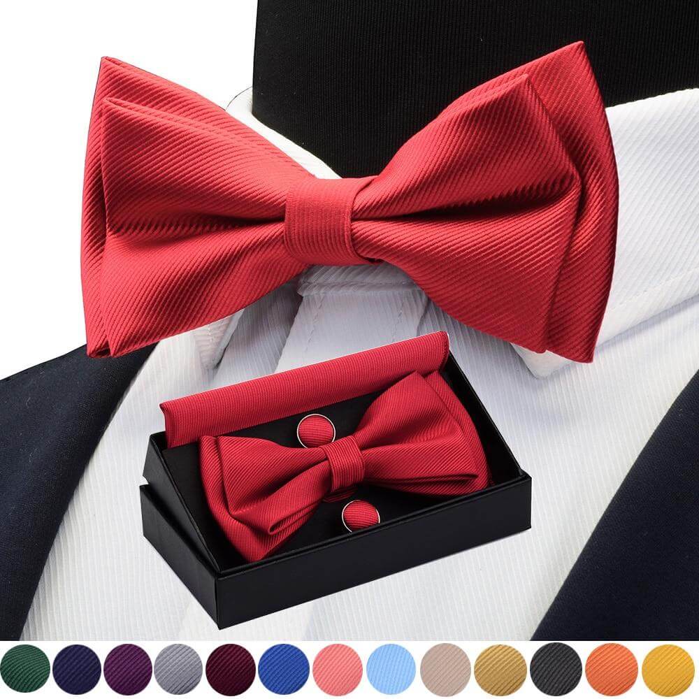 Quality Bow Tie & Cufflink Set With Pocket Square & Box! - Drestiny