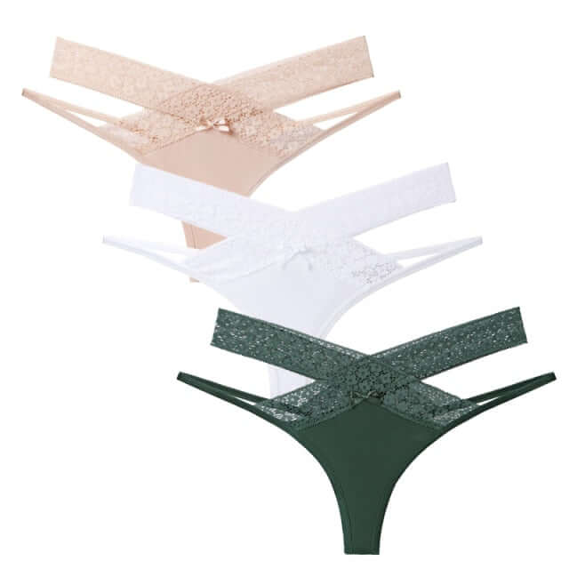 Spice up your lingerie collection with these Women's Cross Strap Lace G-String Panties - 3 Pairs! Shop now at Drestiny and enjoy free shipping plus we'll cover the tax! Hurry, save up to 50% off!