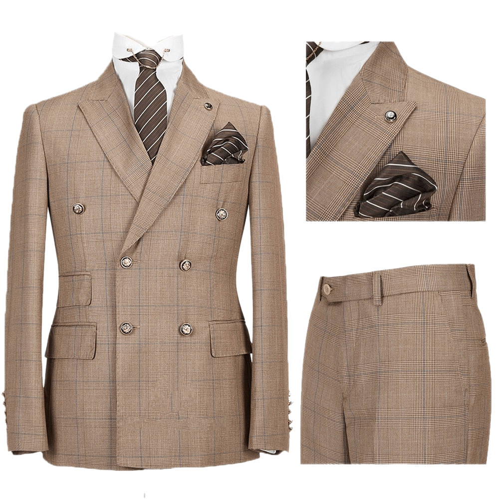 Look sharp in the Men's Tan Double Breasted 2 Piece Plaid Suit. Shop Drestiny for free shipping and tax covered. Save up to 50% now!