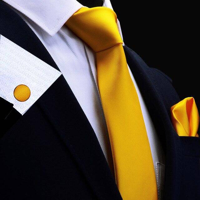 Men's Yellow Silk Tie & Pocket Square - Complete your sophisticated look with this luxurious set. Includes matching cufflinks. Shop now and enjoy free shipping. Limited time offer, save up to 50%!