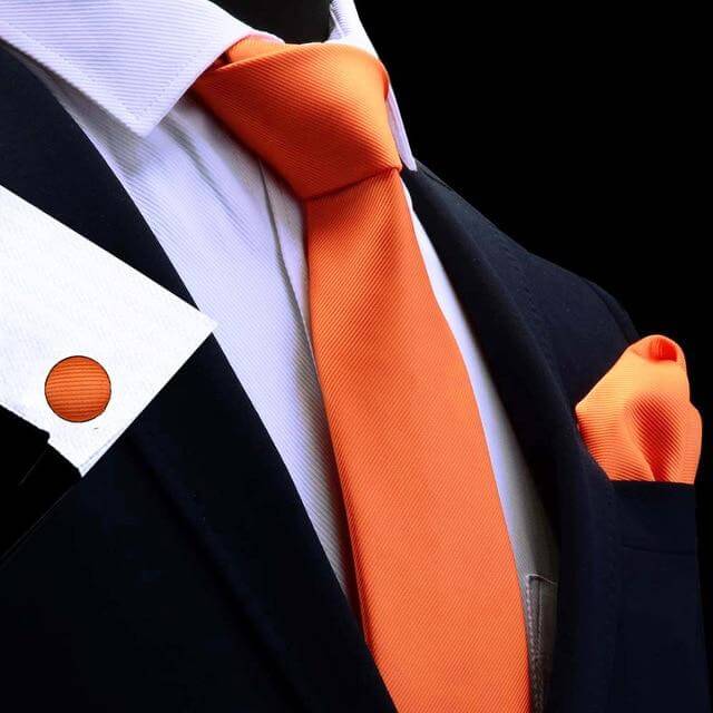 Men's Orange Silk Tie & Pocket Square - Complete your sophisticated look with this luxurious set. Includes matching cufflinks. Shop now and enjoy free shipping. Limited time offer, save up to 50%!
