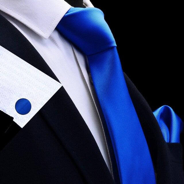 Men's Blue Silk Tie & Pocket Square - Complete your sophisticated look with this luxurious set. Includes matching cufflinks. Shop now and enjoy free shipping. Limited time offer, save up to 50%!