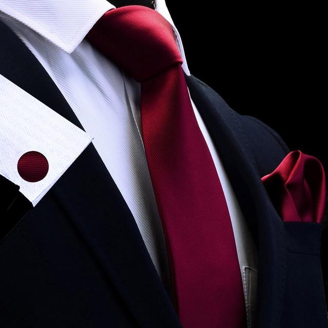 Men's Dark Red Silk Tie & Pocket Square - Complete your sophisticated look with this luxurious set. Includes matching cufflinks. Shop now and enjoy free shipping. Limited time offer, save up to 50%!